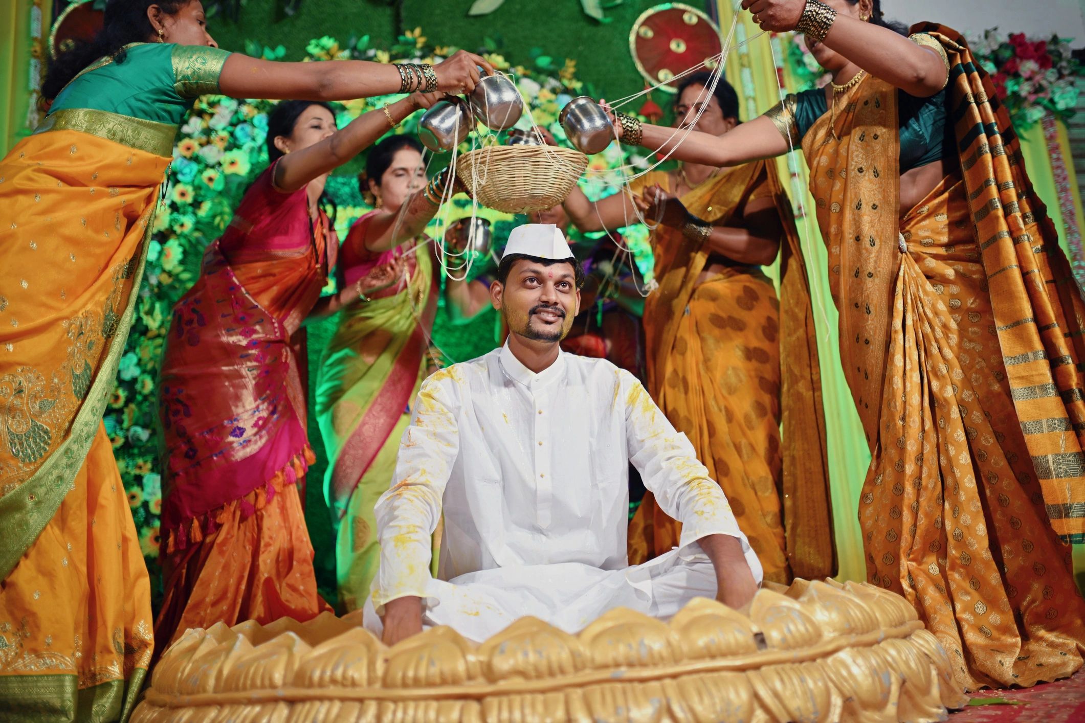 Devotional gathering at a Hindu temple
