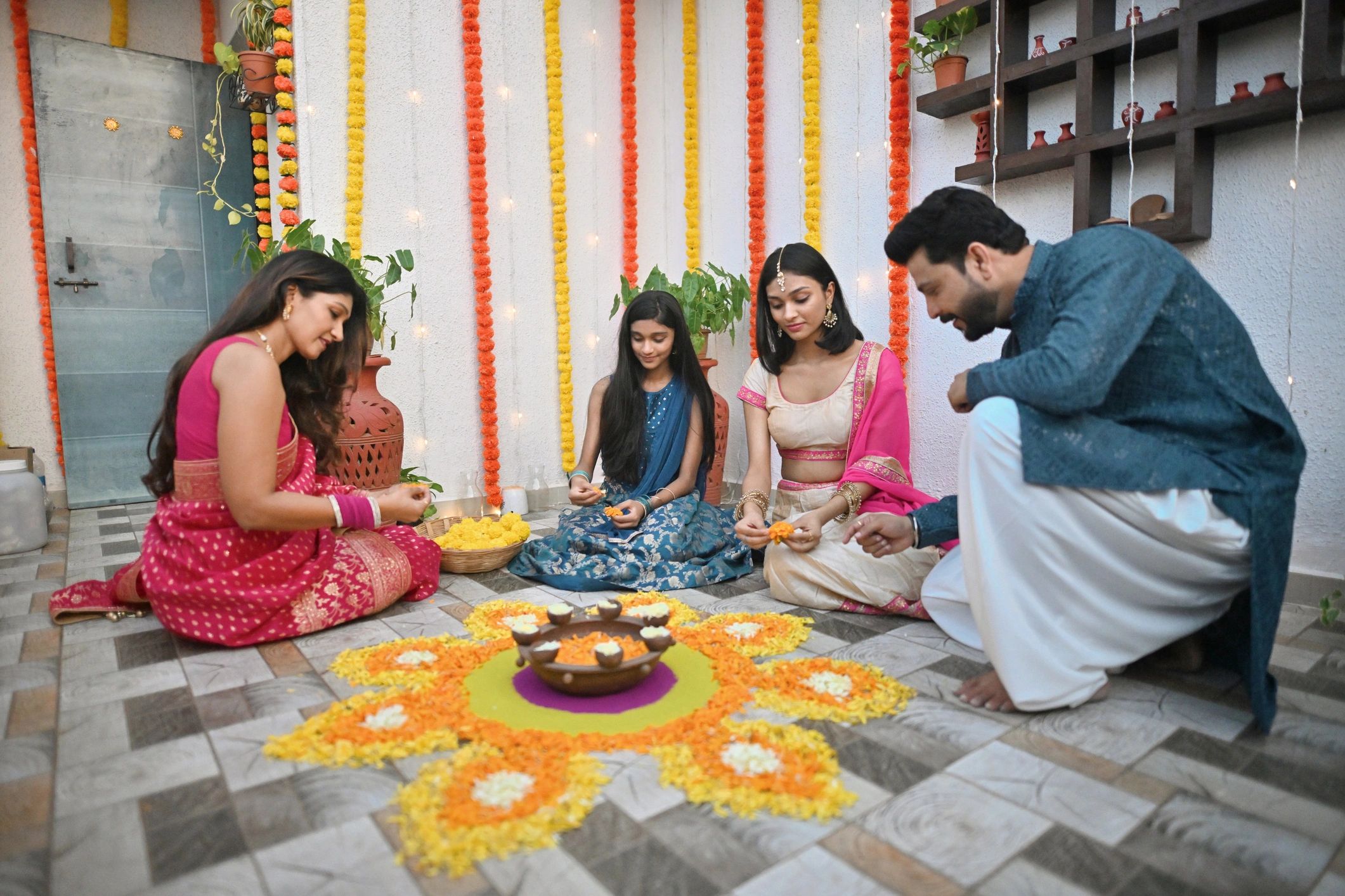 Devotional celebration with family and tradition
